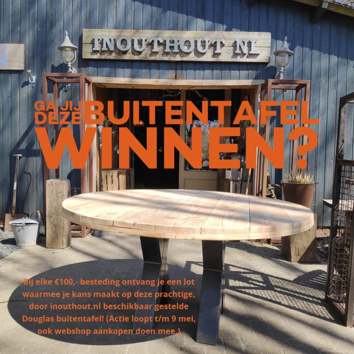 Win deze inouthout buitentafel bij newcoast meppel
